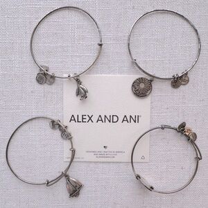 ALEX AND ANI Silver Charm Bracelet Penguin Daughter Daisy Sailboat Bangles Stack